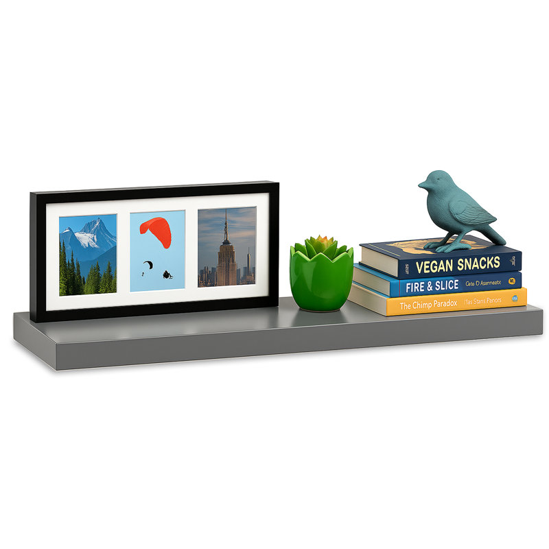 Balwinder Floating Shelf, 3.8cm H x 80cm W x 23.5cm D, Grey