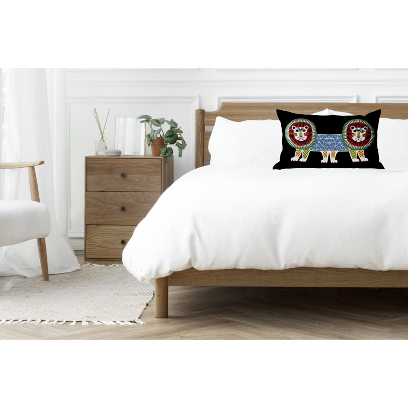 Angry Lion Folksy Rectangle Throw Pillow