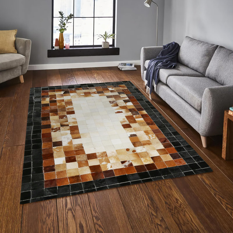 Tapis en peau de vache naturel noir et brun 8 x 10 pi, Rectangulaire 8 pi x 10 pi
