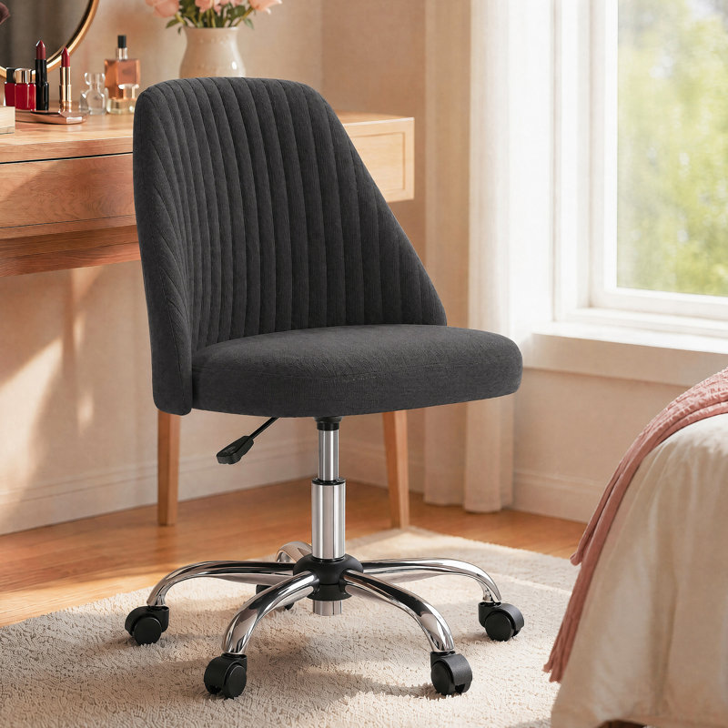 Mercier Upholstered Armless Task Chair, Home Adjustable Swivel Makeup Chair, Dark Gray