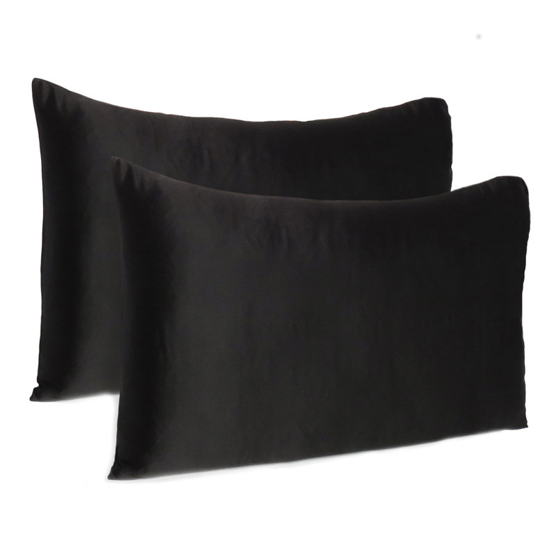 Taie d'oreiller en satin , Noir, Standard