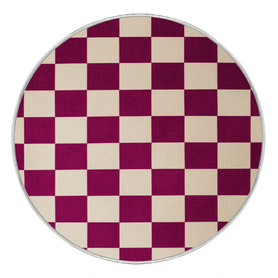 Machine Washable Checkered Beige Area Rug