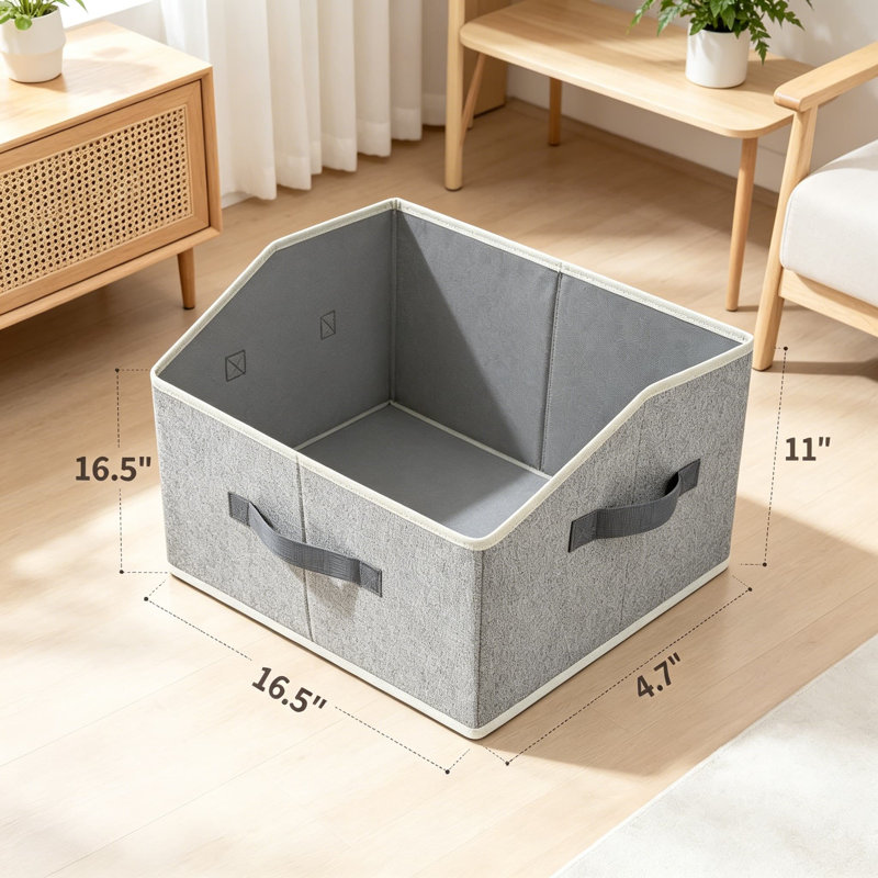 Decorative Storage Baskets with Handles for Shelves, Trapezoid Closet Bins for Organization, Shelf Storage Bins for Clothes, Books, Home, Office, 10 Pack, Light Gray