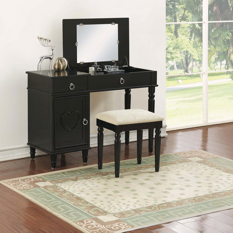 Ensemble de coiffeuse avec miroir et espace de rangement, Black