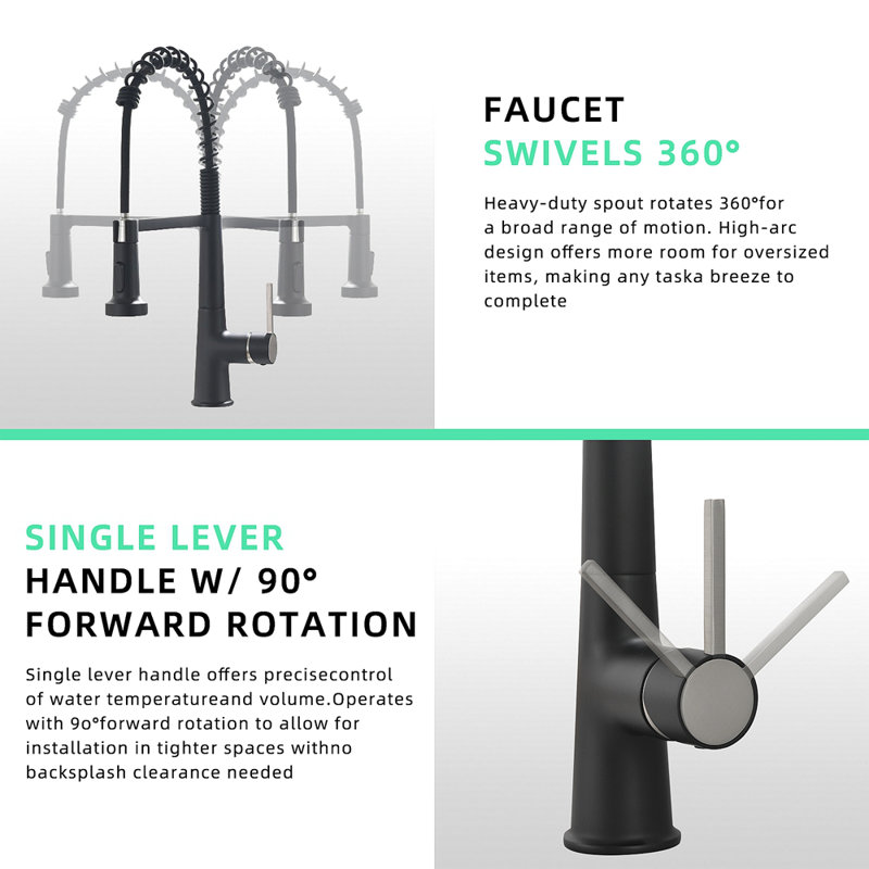 Robinet pour évier de cuisine, robinet de cuisine noir avec douchette rétractable, robinet d'évier de cuisine rétractable à ressort commercial moderne