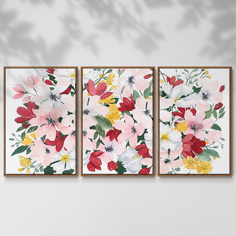 «Spring Bliss III», reproduction sur toile 3 pièces, H 24 po x l 48 po, Cadre noyer