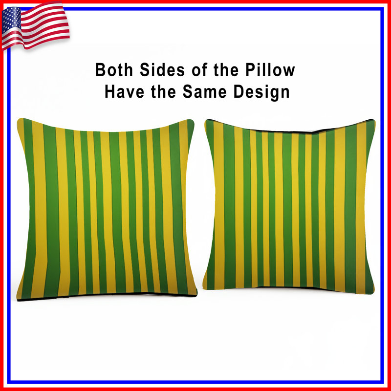 Coussins décoratifs vert et jaune à rayures verticales, 20 po x 20 po