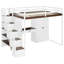 Lit mezzanine avec escalier de rangement, coiffeuse intégrée avec miroir et tiroir, garde-robe et armoires, ports et lumières de chargement USB-128509277