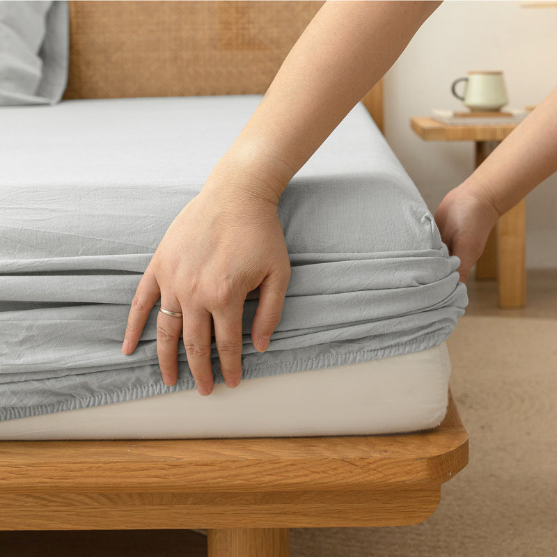 Drap-housse Bestouch 100% coton lin lavé, Drap-housse grand, Gris gouttelette nordique