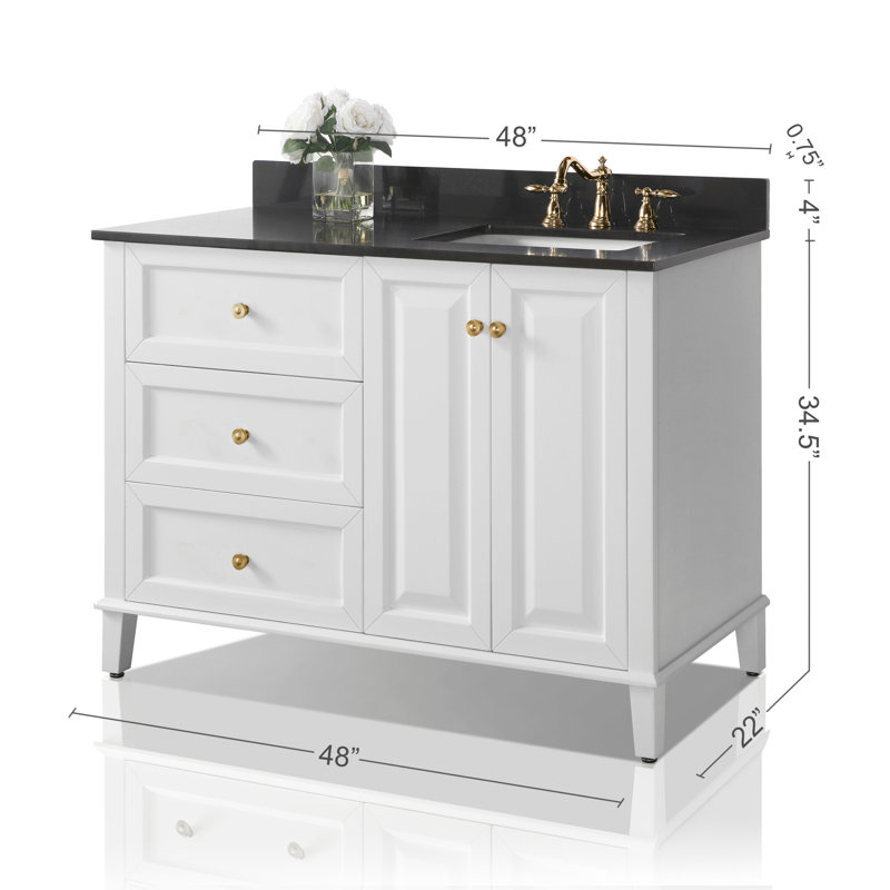 Ensemble de meuble-lavabo simple 48 po Hannah, Noir, Blanc/or brossé, Oui