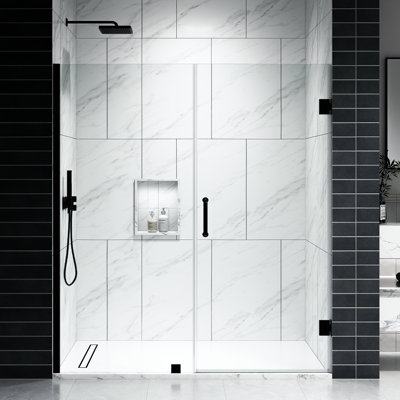 EV Series 53In. - 54In. W X 72In. Frameless Swing Hinge Glass Shower Door | 1 Inches Width Adjustment For Each Size | 3/8 In. Thickness Tempered Clear Glass | Adjustment Uneven Walls