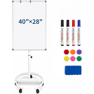 Tableau blanc magnétique à roulettes 40 po x 28 po, à hauteur réglable avec roues et freins pour bureau et maison