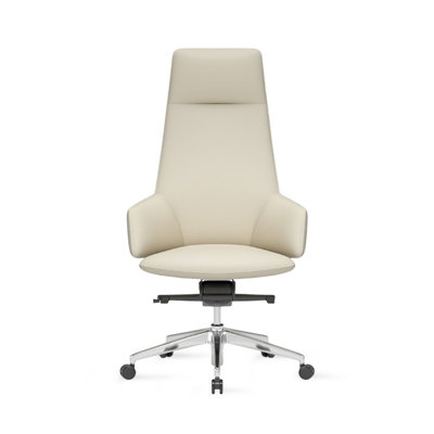 Beige-white + Silver Hight adjustable Genuine Leather + Faux Leather + Aluminium Alloy Office Chair