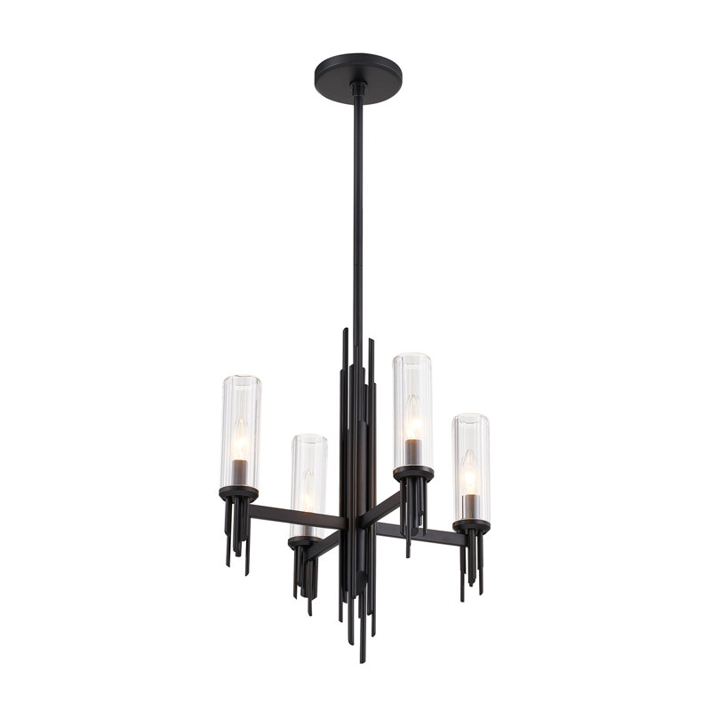 Torres 4 - Light Chandelier, Matte Black/Clear Ribbed
