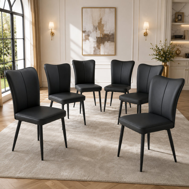 18.3'' H Faux Leather Upholstered Parsons Chair (Set of 6), Black, Black