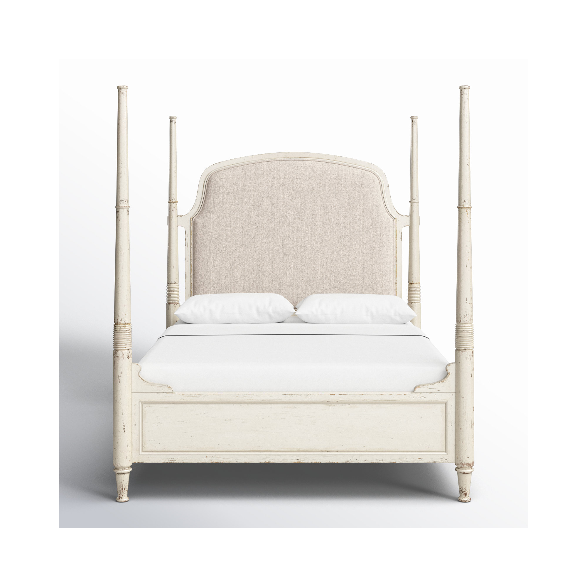 Alcy Upholstered Four Poster Bed, Queen, Cream/Beige