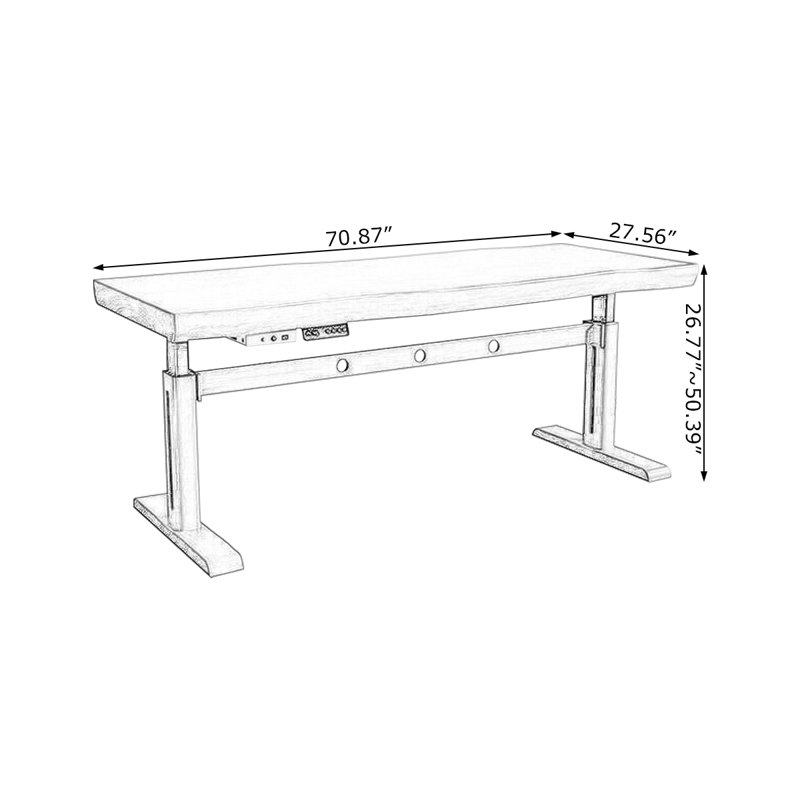 Bureau rectangulaire en bois massif noyer, H 26,77 po x L 70,87 po x l 27,56 po