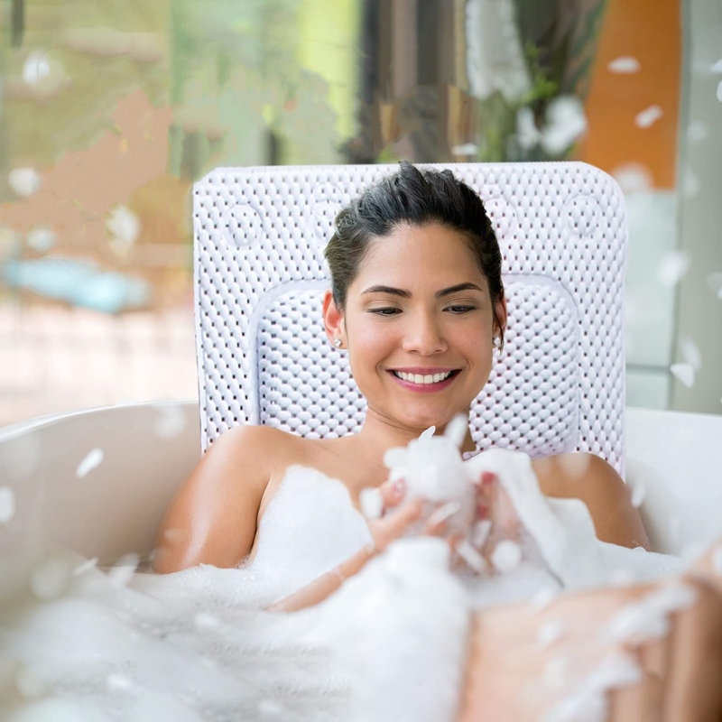 Doux corps de coussin de bain doux avec ventouses pour baignoire, blanc