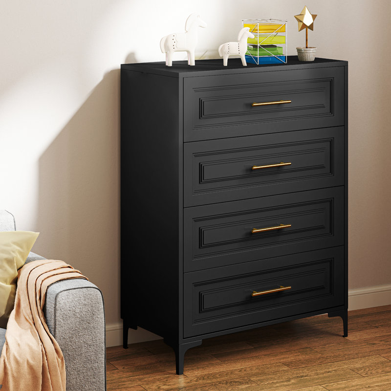 Commode de chambre 31,5 po à 4 tiroirs en métal pour commode de chambre, Noir, noir, noir, noir