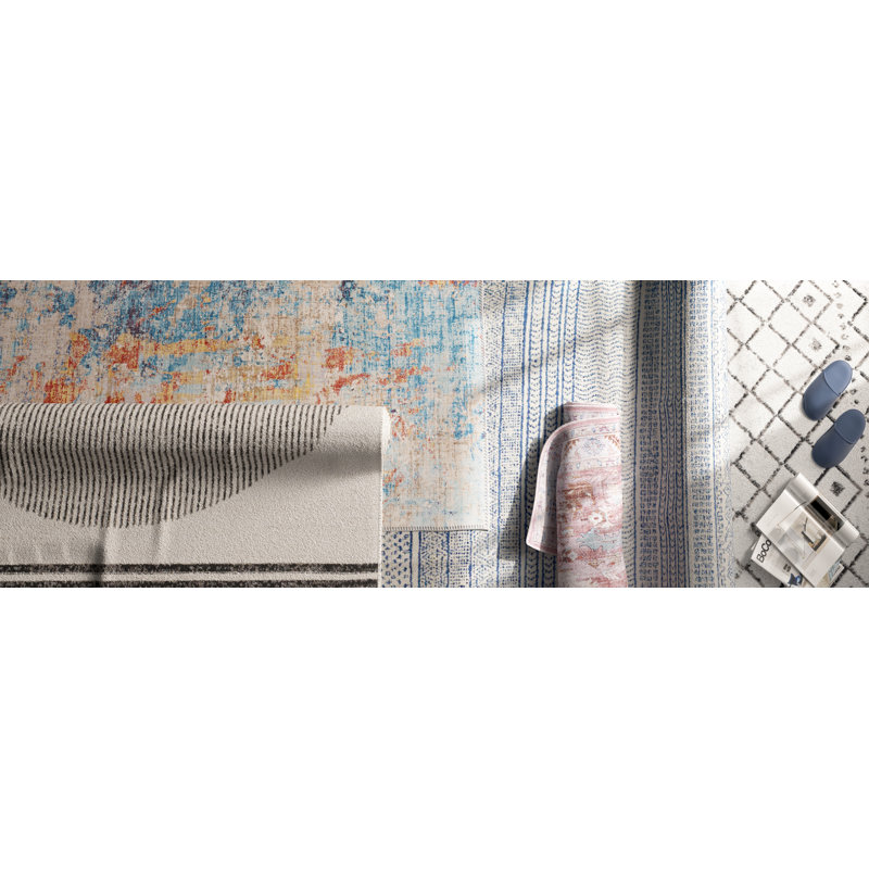 Edick Abstract Blue/Orange/Gray Area Rug, Rectangle 9' x 12'