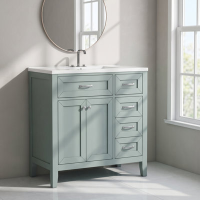 Meuble-lavabo simple vert avec lavabo et rangement en céramique