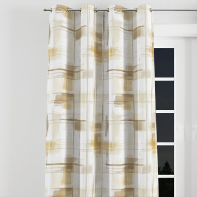 Country Farmhouse Blackout Curtains - Brown Neutral Plaid Grommet Curtain - 1 Panel