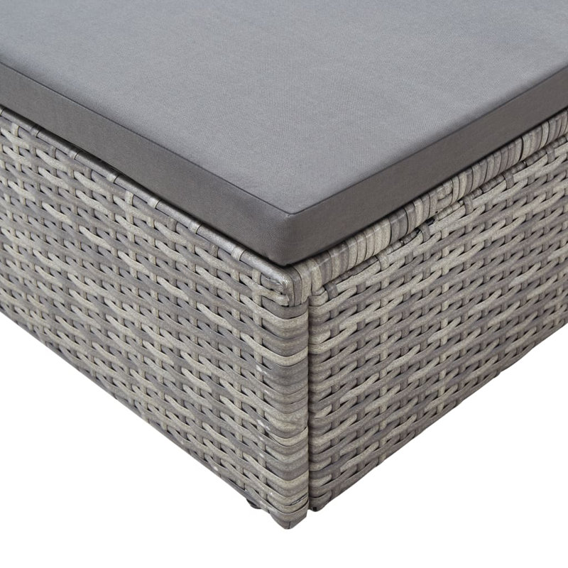 Lit de patio avec toit en rotin de polyester mélangé, Gris, Gris