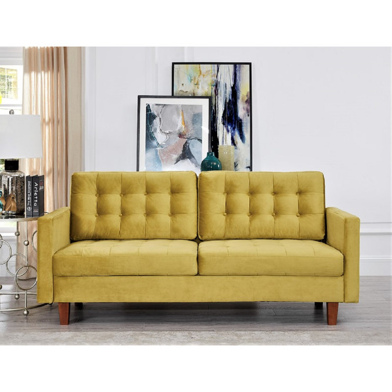 Brande 74.5'' Velvet Sofa, Strong Yellow