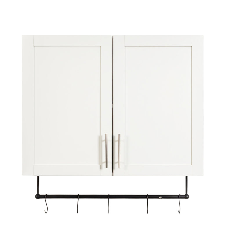 Armoire de salle de bain murale, tablette réglable, barre à serviettes, 5 crochets, blanc, panneau de particules, salle de bain, cuisine au-dessus de la toilette - armoire blanche - panneau de 15 mm 3
