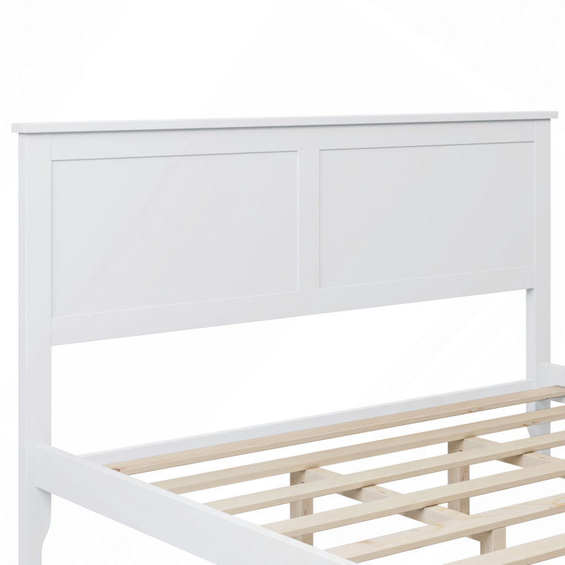 Tramarcus Modern Solid Wood Platform Bed with Headboard, Queen, White