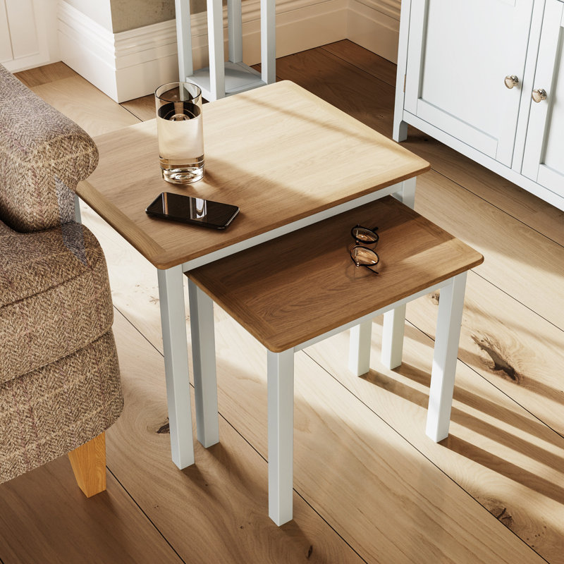 Daris Nest Of 2 Side End Tables. Solid Oak. Fully Assembled., Off White