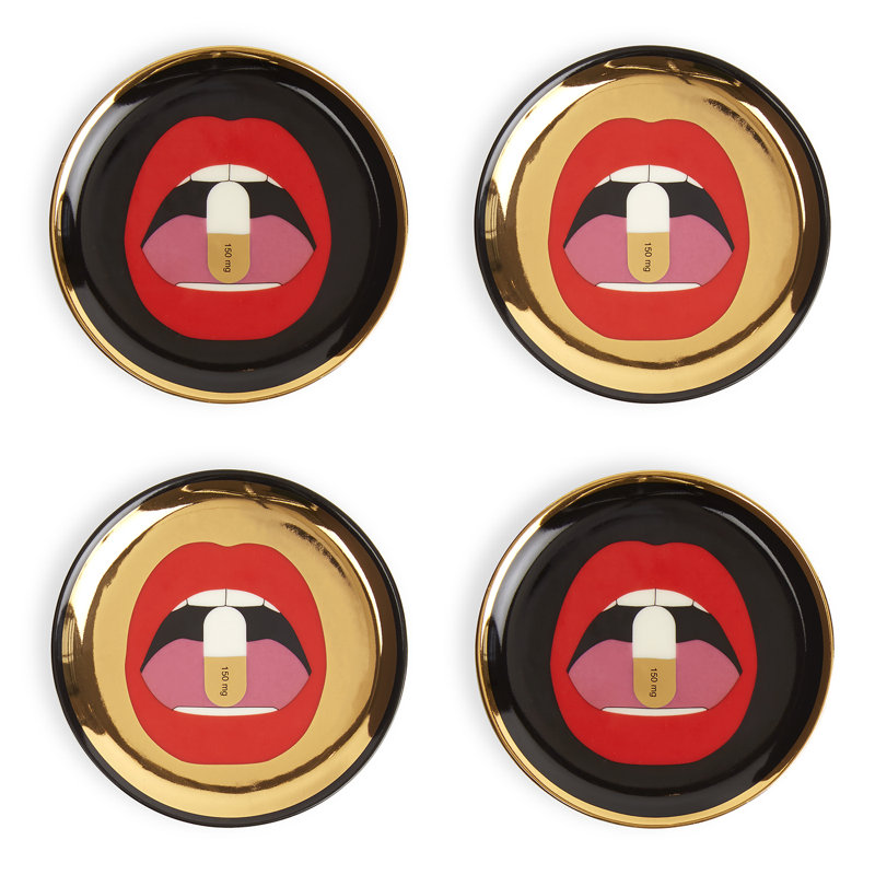 Full Dose 4" Round Ceramic Coasters with 24-Karat Gold Detail
