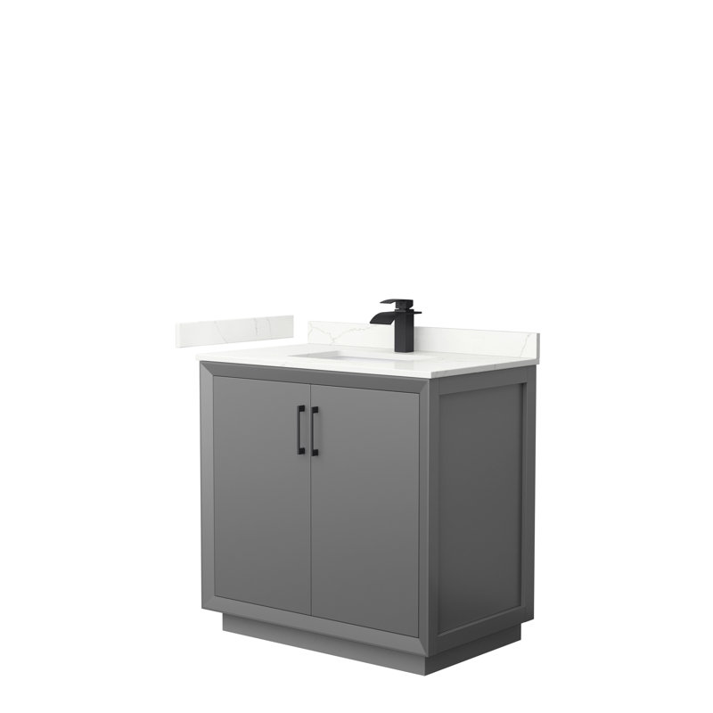 Strada 36'' W Single Vanity, Dark Gray, Giotto Quartz, Satin Bronze