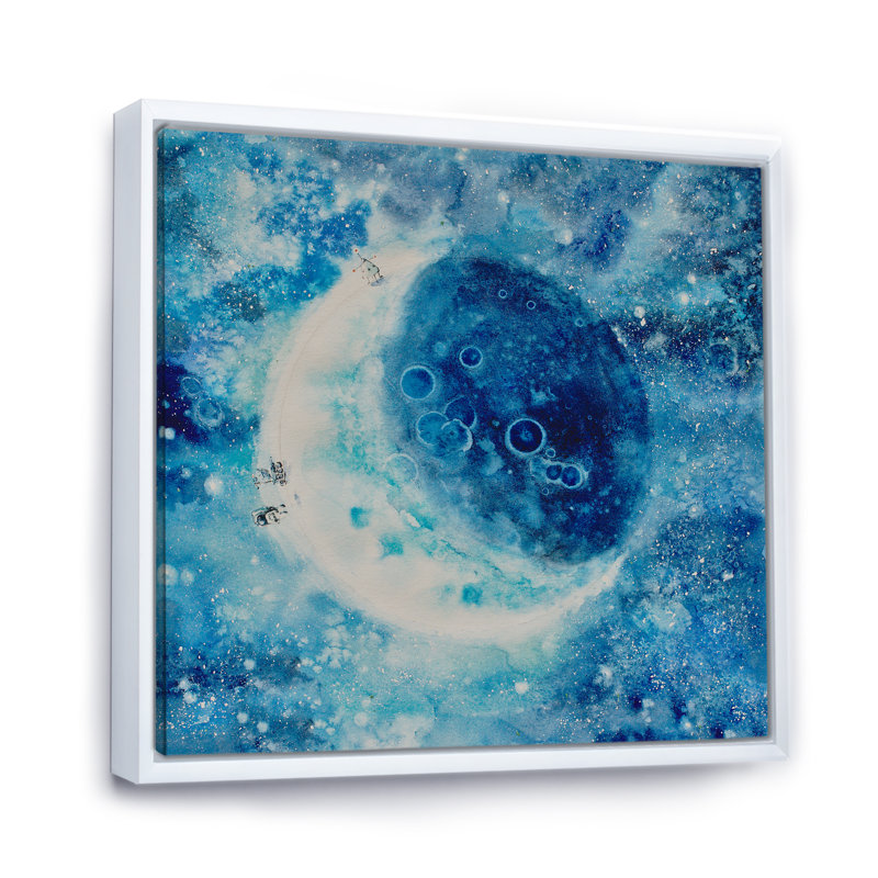 " Blue Moon Illustration ", 30" H x 30" W x 1" D, White Floater Framed Canvas