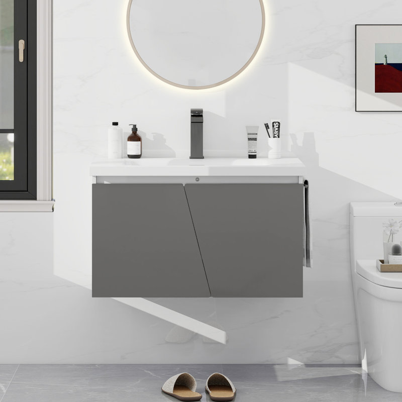 Ensemble de meuble-lavabo avec lavabo Nyier, Gris