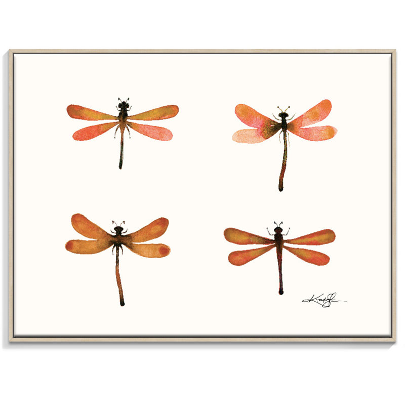 Four Dragonflies 6 by Kathy Morton Stanion - Painting on Canvas, 41cm H x 51cm W, Timber Floater Framed