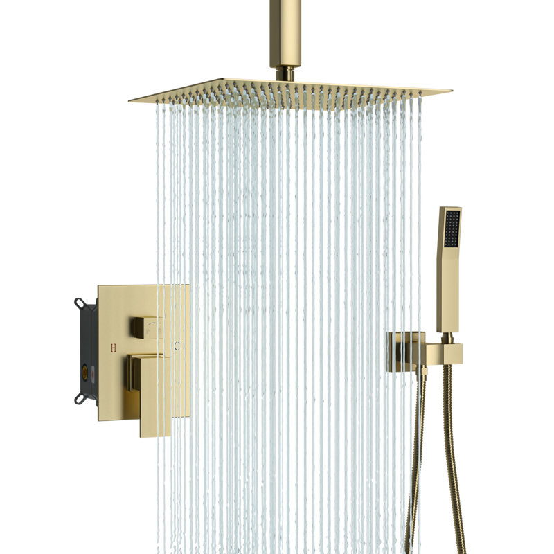16 inches Ceiling Mount Pressure Balancing Complete Shower System Rain Shower Head with Rough-in Valve and Trim Kit