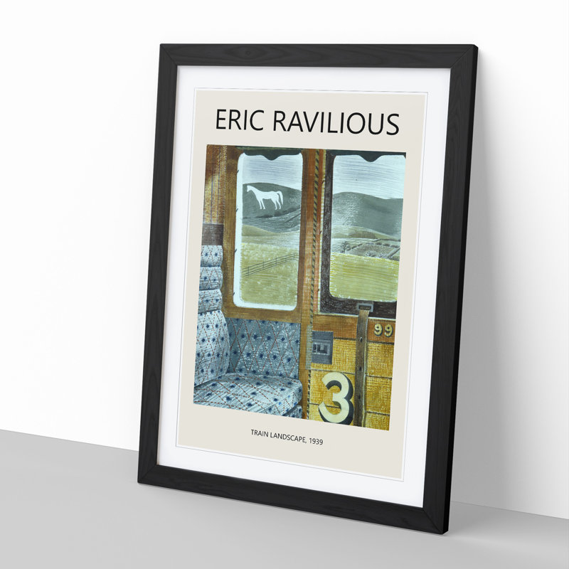 Train Landscape by Eric Ravilious - Picture Frame Painting, Black Framed, 36cm H x 27cm W x 2cm D