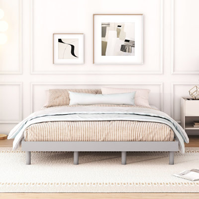 Grand cadre de lit gris avec design flottant moderne - Durabilité accrue pour les matériaux de grande taille