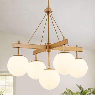 5-light Dimmable Sputnik Chandelier Atomic Tiered Cluster Globe Bubble Chandelier with Opal Glass Globe