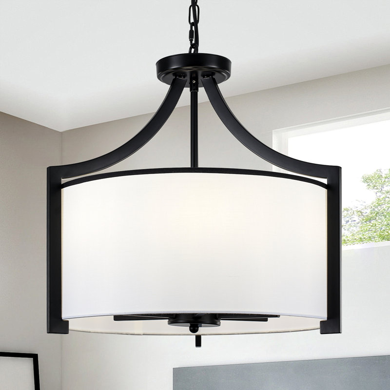 6 - Light Dimmable Drum Chandelier, Matte Black