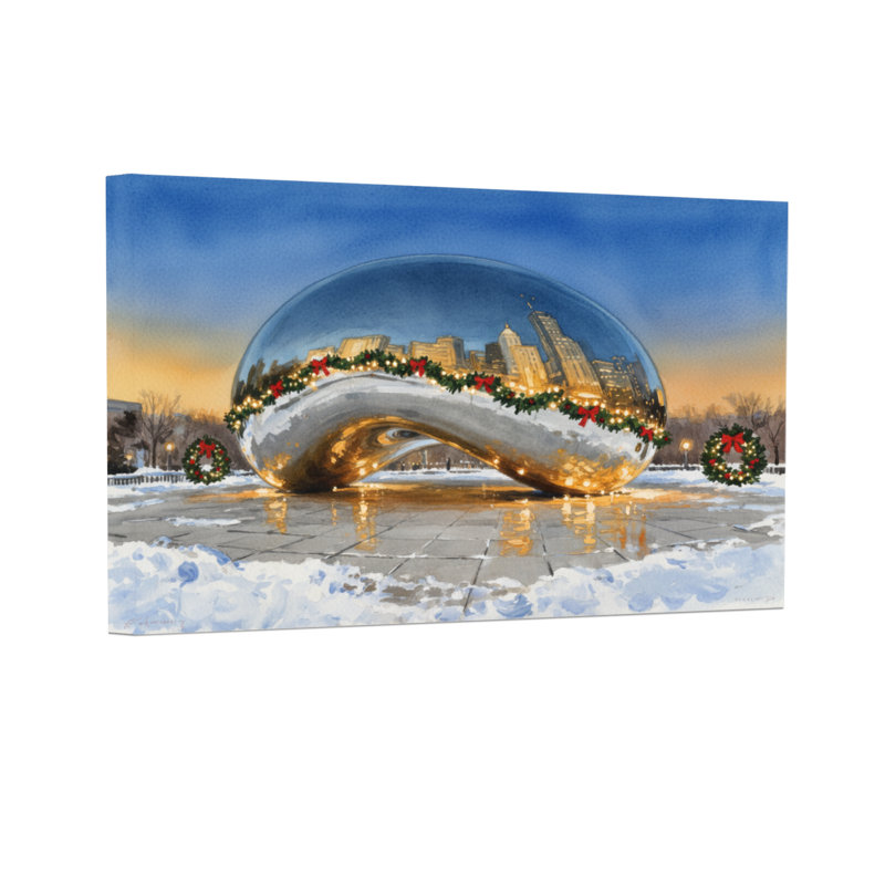 Christmas Chicago Cloud Gate Winter Holiday Scene, 24" H x 36" W