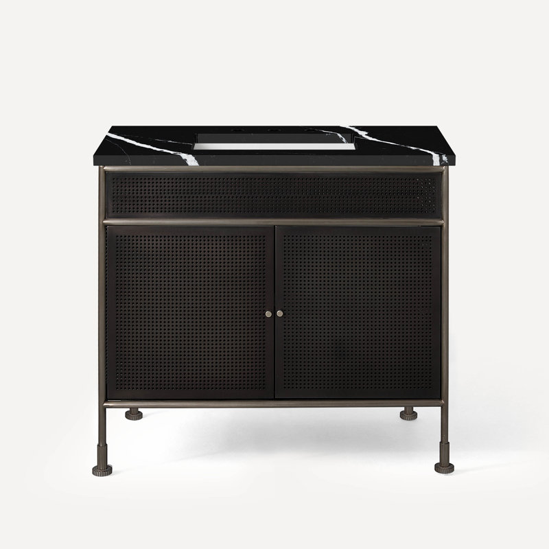 Meuble-lavabo sur pied simple 36 po Mackey, Marquina éternelle, Étain brossé / noir fer, Étain brossé
