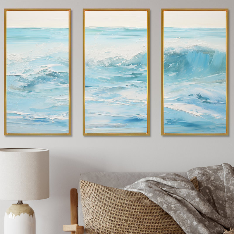 Plumlee - ensemble d'art mural vagues côtières, Cadre flottant doré, H 32 po x l 48 po x P 1 po