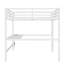 Grand lit mezzanine en métal avec bureau, lumière DEL, prise USB et prise de courant, garde-corps, conception peu encombrante, blanc