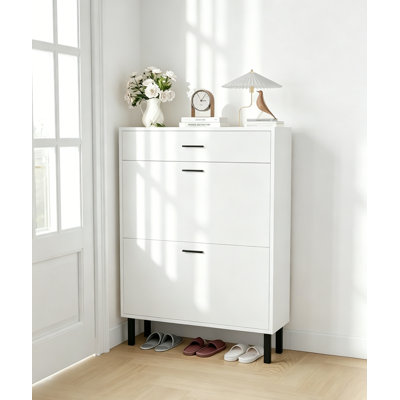 3-Tier Shoe Storage Cabinet w/ 2 Flip Drawers, Freestanding Entryway Organizer w/Adjustable Shelves, Hidden Shoe Rack