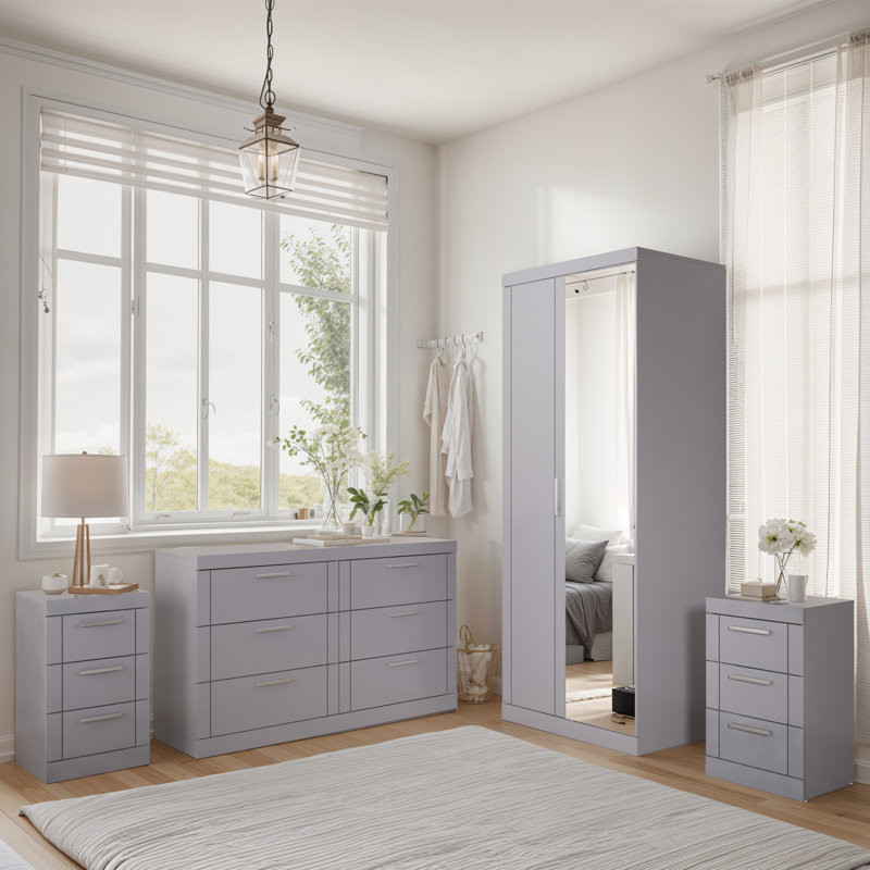 Kimberley Essential 4 Piece Bedroom Set, Grey