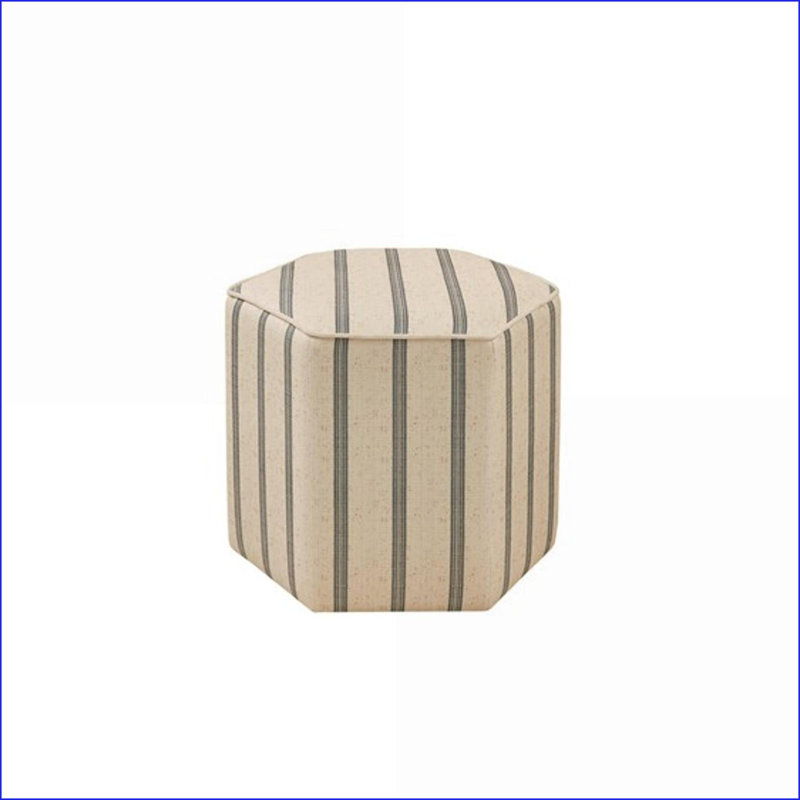 Ottoman, Farmhouse Hexagonal Printed Stripe, Fully Assembled | Light Brown | Wood