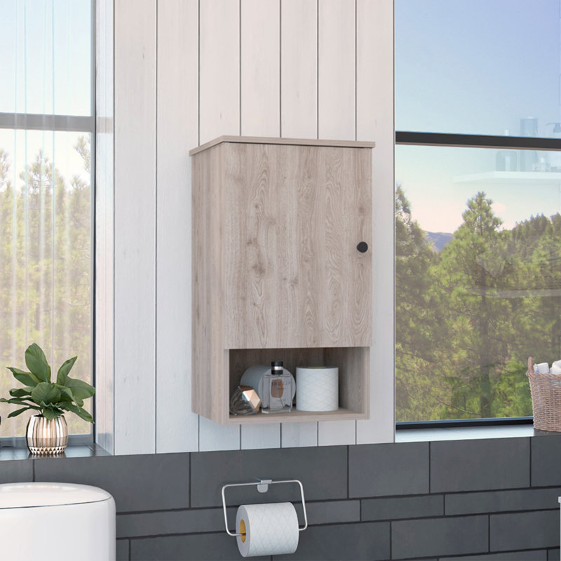 Medicine Single Door Cabinet 28" H, One Shelf, Two Interior Shelves, Light Gray, Gray