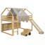 Structure de lit double pleine grandeur en forme de maison en bois avec tente-962466275